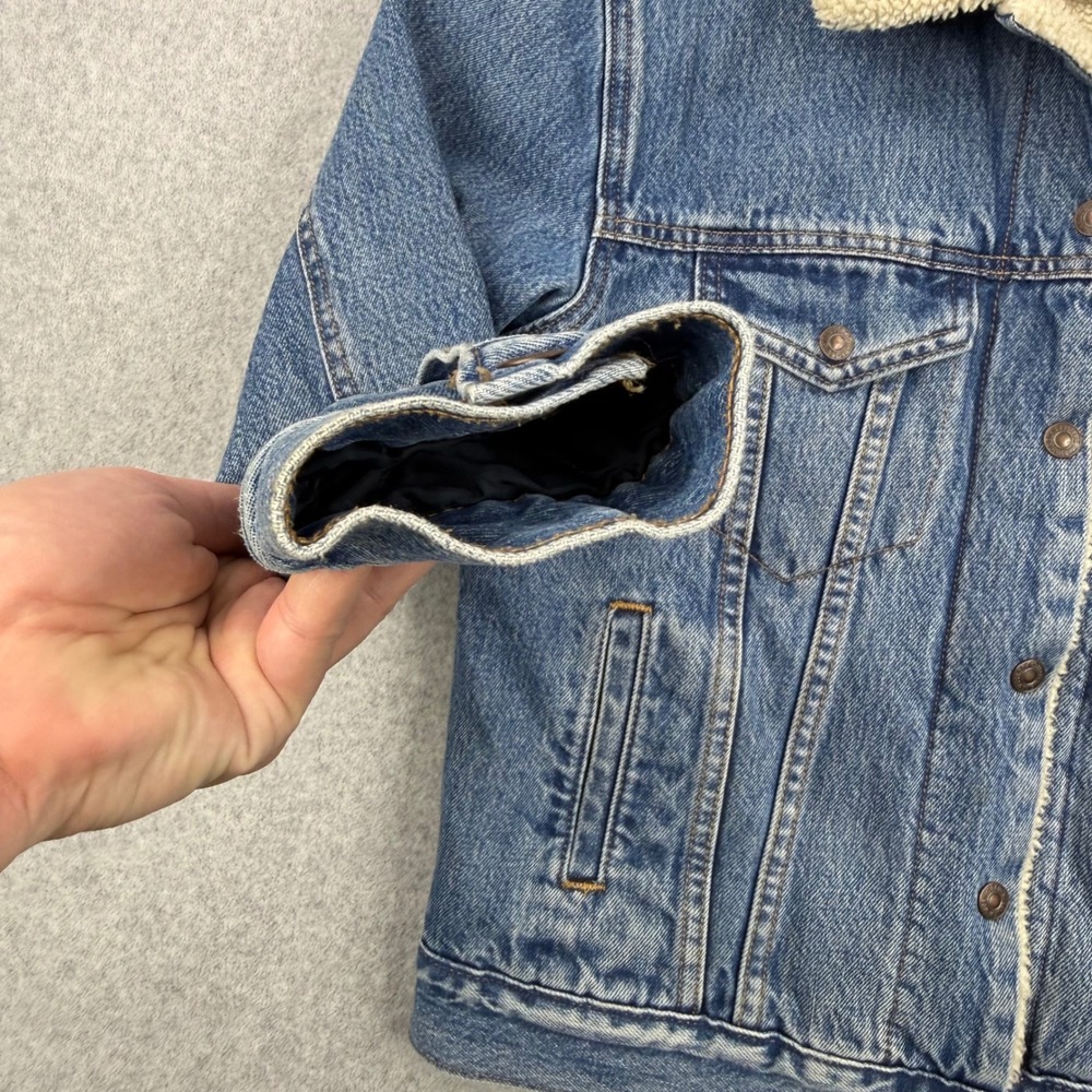 Levis Jacket Mens Small Blue Denim Sherpa Lined Trucker Type III Snap Button - Picture 7 of 16